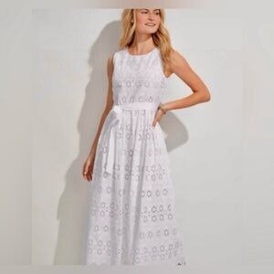 Vineyard Vines White Lace Maxi Dress with Waist Tie